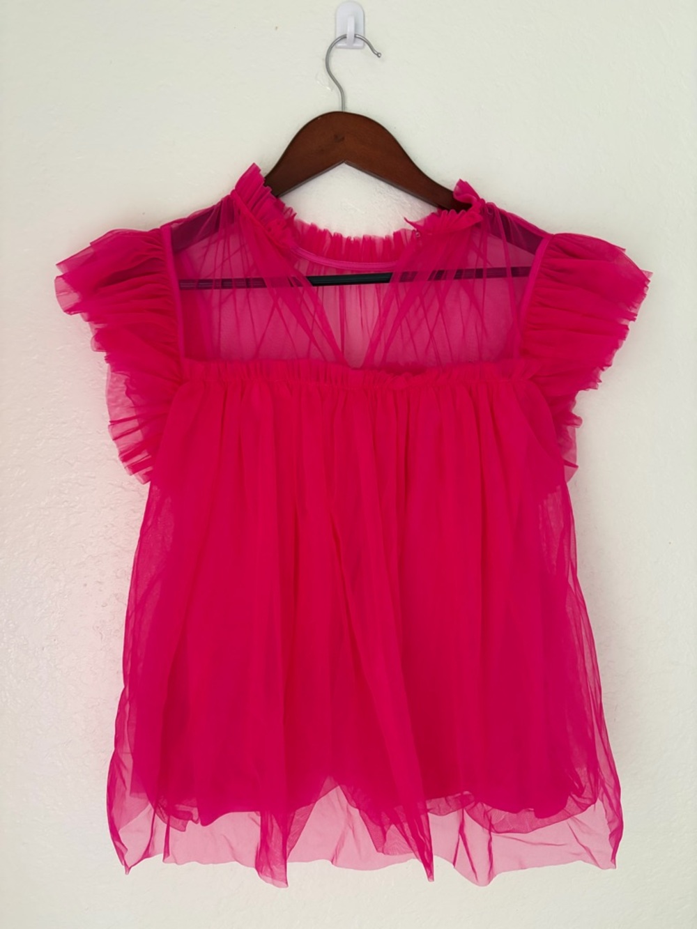 Sunday in Brooklyn Hot Pink Ruffled Sheer Blouse - Picture 2 of 7